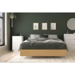 Nexera Baracuda Bedroom Set With Nightstand, Natural Maple And White - Full