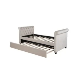 Nestfair Twin Size Upholstered Daybed With Trundle And Wood Slat - Grey -Bed Frame Shop f6a40cb3 d1f0 4e01 8c22 d707ff17f3cf