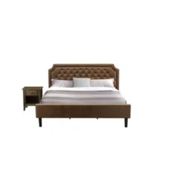2-Piece Granbury Bed Set - Dark Brown Faux Leather Bed With Black Legs - Distressed Jacobean End Table (Bed Size Option) - GB25K-1GA07 -Bed Frame Shop f6c7ef24 c367 4315 a95e 01b236c5280d