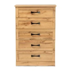 Baxton Studio Colburn Modern Oak Brown Finished Wood 5-Drawer Tallboy Storage Chest - Oak -Bed Frame Shop f7212bd1 272d 4cbc b79a ce194c529912