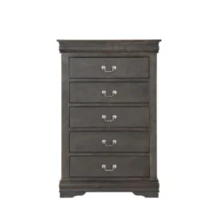 Traditional Style Five Drawer Wooden Chest With Bracket Base, Dark Gray