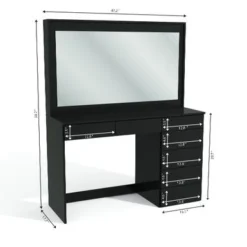 Boahaus Joan Modern Vanity Table, Black, Wide Mirror, 07 Drawers - Black-Crystal Knobs -Bed Frame Shop f864bb90 2597 4821 b380 9f4b2e29db12