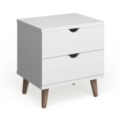 DH BASIC Scandinavian White 2-drawer Nightstand By Denhour - White - 2-drawer