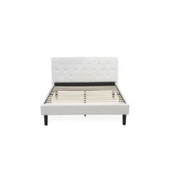 3 Piece Bedroom Set - 1 Platform Bed Upholstered White Velvet Fabric And 2 Night Stands - Burgundy Finish Nightstand - NL19Q-2BF13 -Bed Frame Shop f99a2ce5 4892 46b6 9d53 80cdef4673b5