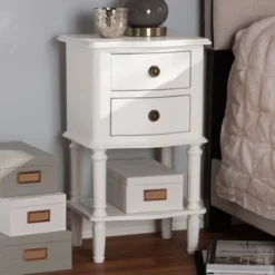 Farmhouse White Finished 2-Drawer Nightstand By Baxton Studio