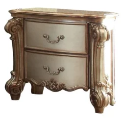 Wooden Nightstand With Two Drawers, Gold And Bone White - 2-drawer