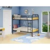 Hedley Bunk Bed Frame With 4 Hard Wood Legs - Twin Bed In Powder Coating Black Color And Brown Wood Laminate - HYT0B01