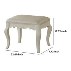 Traditional Style Wood And Leatherette Vanity Stool With Padded Seat, White -Bed Frame Shop fbdfdf59 6209 4455 9277 dfe53e7a74ce