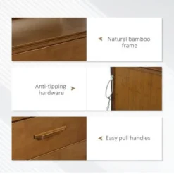 HOMCOM Wooden Dresser Storage Chest Organizer With 5 Drawers And Bamboo Frame, Brown - Brown - 5-drawer -Bed Frame Shop fc2c8865 384a 4f9c 8bd4 3eafd793dc7c