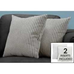 Pillows/ Set Of 2/ 18 X 18 Square/ Insert Included/ Decorative Throw/ Accent/ Sofa/ Couch/ Bedroom/ Polyester/ Hypoallergenic/ Grey/ Black/ Modern