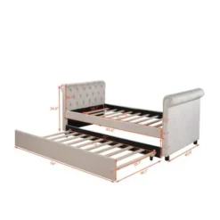 Nestfair Twin Size Upholstered Daybed With Trundle And Wood Slat - Grey -Bed Frame Shop fc4d1885 fb7c 47fa b4ab 2ccd9b8ab17a