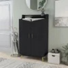 DH BASIC Chic Mid-Century Modern Black With Gold 15-Pair Double-Door Shoe Cabinet By Denhour - No Drawers