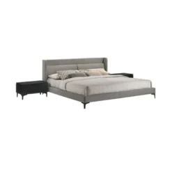 Legend 3 Or 4 Piece Gray Fabric King Or Queen Platform Bed And Nightstands Bedroom Set - King - 3 Piece