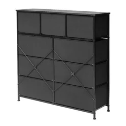 Pellebant Fabric Wide Dresser Storage Tower With 9 Drawers - Black - 9-drawer -Bed Frame Shop fcbe0171 e2d9 47f7 a2c3 70b6d08a521c