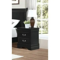 Traditional Style Wooden Night Stand With 2 Drawers Black - 2-drawer