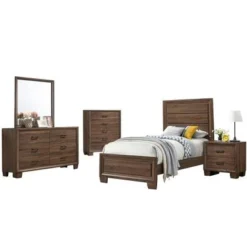 Wooden Twin Panel Bedroom Set In Medium Warm Brown - 4 Piece -Bed Frame Shop fd0c626b e024 4ae3 af7e b8191379adf5