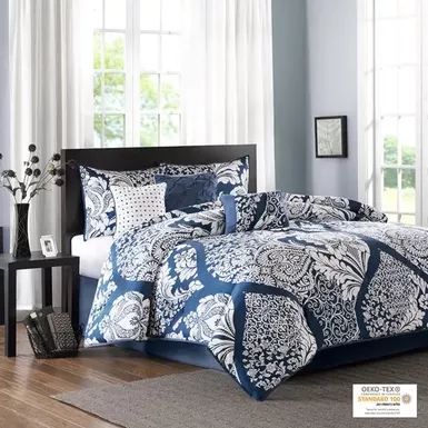 Indigo Vienna 7 Piece Cotton Printed Comforter Set Cal King 1 Indigo Vienna 7 Piece Cotton Printed Comforter Set Cal King