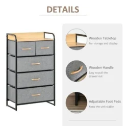 HOMCOM 5-Drawer Dresser Tower 4-Tier Storage Organizer With Steel Frame Wooden Top For Bedroom Hallway Closets - Grey -Bed Frame Shop fd2ff60a f101 4573 86be 1e942492e585