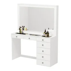 Boahaus Jane Dressing Table, Glass Top, 07 Drawers, Black - N/A - White - Crystal Knobs -Bed Frame Shop fdba5306 7823 4122 acb9 e027a70440ca