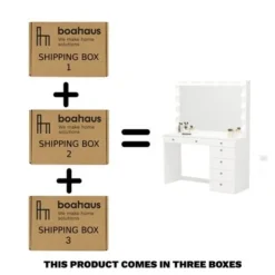 Boahaus Dressing Table, Light Bulbs, White, Mirror, 07 Drawers - White-Crystal Ball Knobs -Bed Frame Shop fdd37293 5cba 47e8 a42e f494e87eb0d2