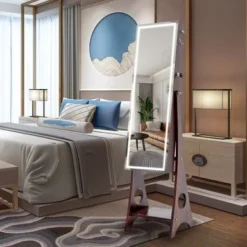 Nestfair Fashion Simple Jewelry Storage Mirror Cabinet With LED Lights - White -Bed Frame Shop fdf5a0d4 64ba 4dba af58 d3168836e712