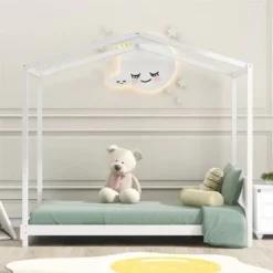 Merax Twin Size House Platform Bed With Headboard - White -Bed Frame Shop fe78fc92 fefe 4195 b918 7a34755b0313