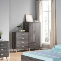 Carson Carrington Gjovik Contemporary Distressed Grey Wardrobe Armoire -Bed Frame Shop fec14b21 7219 4348 bf8a d2f5cd875569