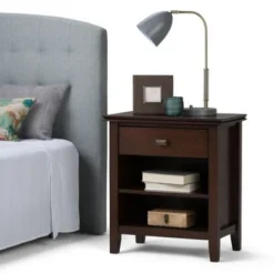 WYNDENHALL Stratford SOLID WOOD 24 Inch Wide Transitional Bedside Nightstand Table - Russet Brown