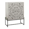 White Or Grey Wood Pine Boho Eclectic Traditional 2 Door Storage Cabinet - Grey