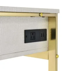 3 Drawers Metal Frame Vanity Desk With Mirror - Antique White/Champagne -Bed Frame Shop ff966021 93d1 4cc5 a714 89bdf0621454