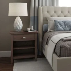 WYNDENHALL Stratford SOLID WOOD 24 Inch Wide Transitional Bedside Nightstand Table - Rustic Natural Aged Brown -Bed Frame Shop fff43528 8e46 4cb6 90d9 27a12702a07b